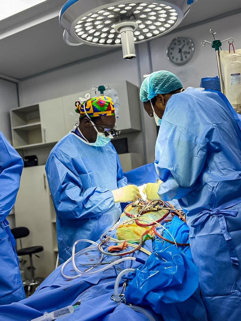 Open heart surgery under way in theatre.